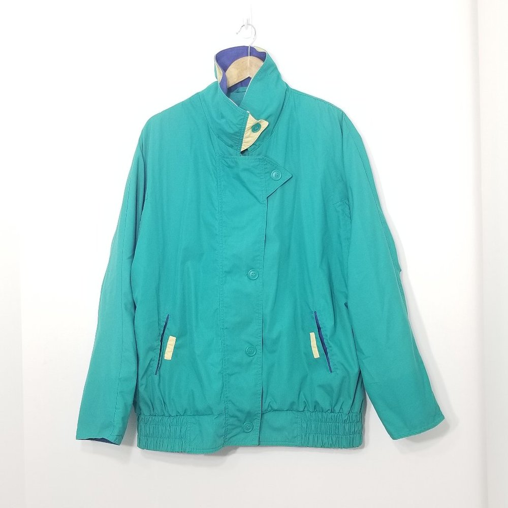 Vintage Karizma Teal Retro Fashion Cotton Blend Zip Elastic Waist High Collar 90